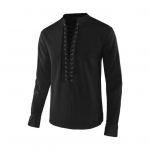 Kevad-s&uuml;gis meeste s&auml;rk pits-up krae pikad varrukad &uuml;hev&auml;rvilised lahtised retro S must