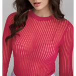 Women's Skeleton Knit Spring Autumn Sexy Slim Round Neck Long Sleeve Thin Pit Stripe Knit Sweater S valge