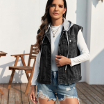 GMXIA &Uuml;hev&auml;rviline Tr&uuml;kitud Suvine Kevadine Kapuutsiga Pesstud Denim Vest Pluus Naiste Joped & Mantlid S must hall v&auml;rv