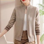 S&uuml;gis Talv Naiste K&otilde;rge Kaelusega Kootud Kampsun P&uuml;stkraega &Uuml;hev&auml;rviline Keermestatud Lukuga Pikkade Varrukatega Kampsun Kootud Mantlid Vabaaja Topid L kaamel