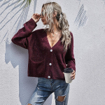 S&uuml;gis- ja talvine naiste kampsun Slouchy Style Knit Mori Pure Color Dot pikkade varrukatega kampsun S burgundiapunane