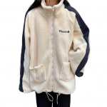 Talvine naiste mantel p&uuml;stkrae pikkade varrukatega taskutega tikandiga lukuga v&auml;rviplokk paks fliisist vabaaja spordistiilis igap&auml;evane jakk M