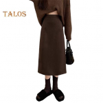 Naiste A-jooneline seelik Elastne k&otilde;rge v&ouml;&ouml;kohaga &uuml;hev&auml;rviline Retro l&otilde;hikuga seelik Soliidne s&uuml;gistalvine salendav seelik M kohv