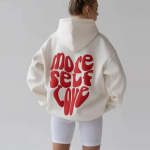 Naiste mood kerge pikkade varrukatega taskutega pullover, tr&uuml;kitud kirjaga kapuuts L valge
