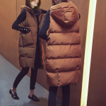 Naiste s&uuml;gistalvised musta kapuutsiga pikad parkvestid, moodne soe must kapuutsiga sulemantel Parka naiste varrukateta vestid L