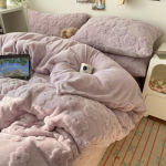 Yunduo Huashu puuvillane fliisist soe neljaosaline komplekt, nikerdatud korallfliisist tekikomplekt kolmeosaline komplekt 1.8m bed