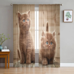 Armsad Lemmikloomad Kass T&uuml;llkardinad Elutuppa Prinditud L&auml;bikumavad Voile Kardinad Magamistoa Akendele S&otilde;elakardinad Draperiidid Rulood Kodukoristus W135 x H274cm x2&Rod Pocket