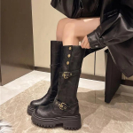 Moodsad Vintage Talvised Naiste L&auml;&auml;nelikud Kauboi Saapad Moodne Pandlaga V&ouml;&ouml;ga Pikk Ratsu Saabas Daamide Elegantne Paks Konts Botas Mujer 35