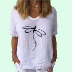 Naiste mood puuvillane linane T-s&auml;rk vabaaja V-kraega l&uuml;hikeste varrukatega naiste tr&uuml;kiga T-s&auml;rk S