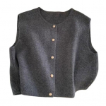 Naiste kootud vest &uuml;mmargune kaelus, varrukateta, n&ouml;&ouml;pideta, paks elastne puhas v&auml;rv harjatud tekstuur tumehall v&auml;rv