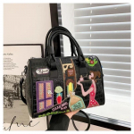 Tikitud Kolmem&otilde;&otilde;tmeline Naiste K&auml;sikott Suure Mahutavusega &Otilde;lakott Boston Kott Moodne Ristkott must