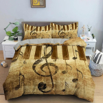 Noodinootide Voodipesukomplekt Muusikateemaline Tekikott KingQueen suurus koos padjap&uuml;&uuml;riga Moodne ps&uuml;hhedeelne pehme tekikott 70x133cm 2pcs beige