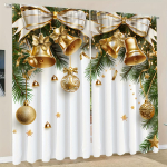 2 paneeliga j&otilde;ulukellade 3D digitaaltr&uuml;kiga kardin Klassikalises stiilis pol&uuml;esterkardin, magamistuba elutuba p&otilde;randakardin 100W130H(CM)40x51in&Hook
