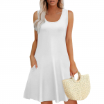 Naiste suvekleidid avara U-kaelusega varrukateta, taskutega p&auml;ikesekleidid M valge