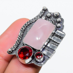 Rose Quartz, Garnet 925 Sterling Silver Jewelry Ring Size 5.5 p9c71