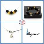 Pierres et Min&eacute;raux. Parure Bracelet Collier perles Lave 8 mm + Ambre v&eacute;ritable de la mer Taille personnalisable.