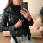 2024. aasta naiste Slim Fit PU-nahast mootorratta jope &ndash; l&uuml;hike s&uuml;gis/talv 3XL must