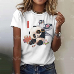 Cartoon Panda mustriga naiste T-s&auml;rk O kaelusega l&uuml;hikeste varrukatega T-s&auml;rgid Lahtine pullover suvine naistele Naiste moe t&auml;navar&otilde;ivaste topid 4XL