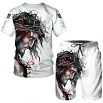 Suvine 3D Lion Cross Prindiga meeste T-s&auml;rk/l&uuml;hikesed p&uuml;ksid/&uuml;likond l&uuml;hikeste varrukatega Jesus Love Everone Christian Street Wear 2 tk dressikomplekt S