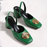 Naiste K&otilde;rged Kontsad Mood Ruudukujulise Ninaga Nahast Slingback Pumbad Elegantsed Daamide Kontsaga Kingad S&uuml;gis Luksuslik Kontsaking 36 roheline