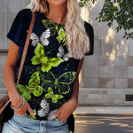 Naiste suvine T-s&auml;rk liblikaprindiga retromoe l&uuml;hikeste varrukatega t-s&auml;rgid vabaaja tr&uuml;kitud topid XS sinine