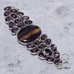 Fluorite, Amethyst Handmade 925 Sterling Silver Bracelet 7-8 n2n65