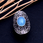 Blue Chalcedony Handmade 925 Sterling Silver Jewelry Ring Size 7.5 g3a70