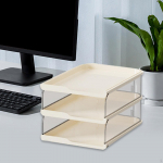 Desktop File Organizer Document Holder for Desk Newspaper files Shelves Rack Letter Tray White 2 Tier