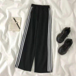 MEXZT S-4Xl Triibulised dressip&uuml;ksid Naiste T&auml;navar&otilde;ivad Suured laiad p&uuml;ksid Harajuku Baggy Joggers Korea mood vabaaja p&uuml;ksid M must