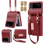 Vietao-Fashion Nahast Rahakott K&auml;epaela K&auml;erihm Mobiiltelefoni &Uuml;mbris Samsung Galaxy Z Flip 6 Flip 5 Flip 4 Flip 3 &Uuml;mbris, Punane For Samsung Z Flip 4