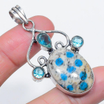 Natural K2 Blue Azurite, Topaz 925 Sterling Silver Jewelry Pendant 2.21 a7g84