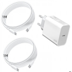Chargeur Rapide 45W + 2 C&acirc;bles USB-C 1M pour Samsung Galaxy S25 FE S25 Ultra S25 Plus - Blanc