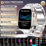 2025 Uus K&otilde;rgekvaliteediline Laserdetektor Tervis HD Nutikell Meestele EKG+PPG T&auml;pne Verer&otilde;hk Rasv Kusihappe K&otilde;ne Sport Pulsi J&auml;lgimine Kellad Silver Steel 2A
