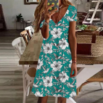 Suvemood naiste V-kaelusega l&uuml;hikeste varrukatega lillega tr&uuml;kitud kleit Seks-l&uuml;hikese seelikuga kleidid XS