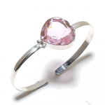 Natural Pink Kunzite Gemstone 925 Sterling Silver Cuff Bangle Adjustable h8r10