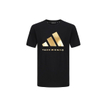 Adidas Klassikaline Mugav Treening Jooks Spordikootud &Uuml;mmarguse Kaelusega L&uuml;hikeste Varrukatega T-s&auml;rk Unisex Topid Must Kuld ADICLTS24TK-BG S