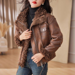 Naiste talvine karusnahast integreeritud jakk, v&auml;lismaine stiil, edasij&otilde;udnud tunnetus, paksendatud, soe, ema vanust v&auml;hendav nahkjakk XL