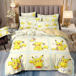 Pok&eacute;moni multifilm voodipesukomplekt, Pikachu armas tekikate padjap&uuml;&uuml;r, kodune magamistuba kolmeosaline komplekt, poiste ja t&uuml;drukute tekikomplektid 135x200cm