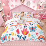 Homewish T&uuml;drukute V&auml;rviline Tekikott Komplekt, Kawaii T&auml;htedega Voodipesu, Multikad T&auml;pid Lillelised Tekikoti Kate Komplekt DE XS 100x135cm 2pcs&set