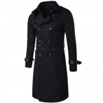 Meeste trenchcoat Briti stiilis Klassikaline trenchcoat Jakk Kahe n&ouml;&ouml;biridaga Pikk Kitsas &Uuml;ler&otilde;ivas Reguleeritav nahast v&ouml;&ouml; M must