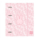 Classeur 4 anneaux - Safta - 35 mm - 100 feuilles A4 - Quadrillage 5x5 mm - 27x3,5x32 cm - Rose p&acirc;le roosa