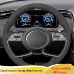 Car Steering Wheel Cover Suede Leather Anti Slip For Hyundai i20 III - Bayon - Steering Wheel Braiding Cover 3 Colors Thread