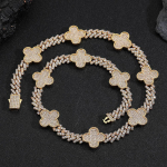Euroopa ja Ameerika hip hopi vedrukinnitusega neljalehelise ristikujulise rombi Kuuba keti tsirkooniga kaelakee mitmek&uuml;lgne ehtemeeste kaelakee necklace 16inch (length 40.64cm) kuld