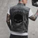 Meeste kevadine ja s&uuml;gisene uus t&auml;nava varrukateta vest, mootorratta isiksus, pealuu muster, punk tuuleauk, teksariidest vest jakk S tumehall v&auml;rv