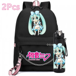 2 tk/komplekt Anime Hatsune Miku tr&uuml;kitud seljakott 750 ml veepudeliga teismelisele t&uuml;drukule poisile Suure mahutavusega veekindel raamatukott Kingitus