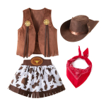 Kaitse&uuml;likond t&uuml;drukutele Purimiks, Halloweeniks, V&auml;ikelastele, Lastele, Kauboi T&uuml;druku Cosplay, Vest, Seelik, Peo Kost&uuml;&uuml;m, Karneval, S&uuml;nnip&auml;evariided 10-12 Years Old&Cowgirl brown