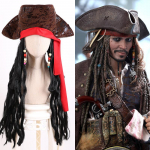 S&uuml;nteetiline Must Pikk Lokkis Parukas Piraadikapteni Cos Parukas Cosplay Parukas