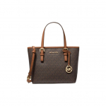 Michael Kors MK Jet Set Monogram V&auml;rviplokk Logoga Nahast T&otilde;mblukuga K&auml;ekott Naiste T&otilde;mblukuga K&auml;ekotid Tammepruun 35T9GTVT0B-200 Box(Basic Set+Box)