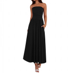 Suvekleidid naistele Strapless Ruched Tube Top Rannapuhkusekleit Taskutega L must