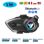 Y80 Mootorrattakiiver Bluetooth-peakomplekt Juhtmevaba V5.3 K&auml;ed-vabad k&otilde;ne Muusika K&otilde;rvaklapid S&otilde;itjatele Moto GPS Veekindel K&otilde;rvaklapid black